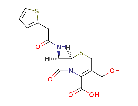 Molecular Structure of 5935-65-9 ((6R-trans)-3-(hydroxymethyl)-8-oxo-7-(2-thienylacetamido)-5-thia-1-azabicyclo[4.2.0]oct-2-ene-2-carboxylic acid)