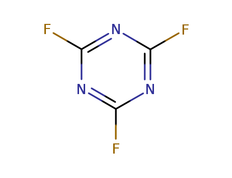 675-14-9,Cyanuric fluoride,Cyanuricfluoride (6CI); s-Triazine, 2,4,6-trifluoro- (7CI,8CI);1,3,5-Trifluoro-2,4,6-triazine; 2,4,6-Trifluoro-1,3,5-triazine; 2,4,6-Trifluoro-s-triazine;2,4,6-Trifluoro-sym-triazine; 2,4,6-Trifluorotriazine; Cyanuric trifluoride;NSC 168386; Trifluoro-1,3,5-triazine; Trifluoro-s-triazine