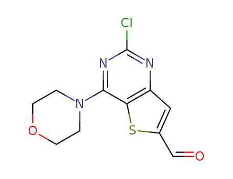 Molecular Structure of 885618-31-5 (2-CHLORO-4-MORPHOLINOTHIENO[3,2-D]PYRIMIDINE-6-CARBALDEHYDE)