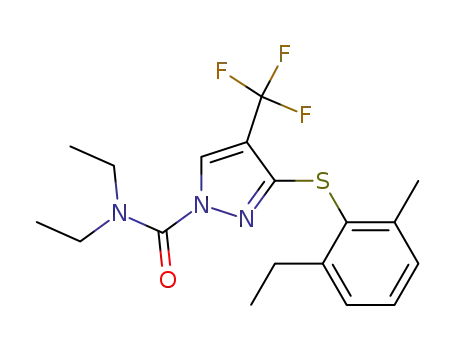 Molecular Structure of 143533-07-7 (1H-Pyrazole-1-carboxamide,
N,N-diethyl-3-[(2-ethyl-6-methylphenyl)thio]-4-(trifluoromethyl)-)