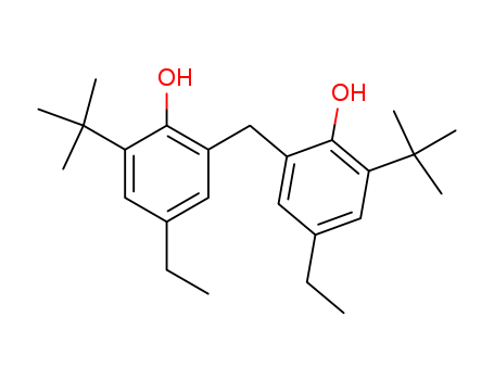 88-24-4,2,2'-Methylenebis(4-ethyl-6-tert-butylphenol),Phenol,2,2'-methylenebis[6-tert-butyl-4-ethyl- (6CI,7CI,8CI);2,2-Methylenebis(4-ethyl-6-t-butylphenol);2,2-Methylenebis(4-ethyl-6-tert-butylphenol);2,2'-Methylenebis(6-tert-butyl-4-ethylphenol);2,2'-Methylenebis[4-ethyl-6-tert-butylphenol];2,2'-Methylenebis[6-(1,1-dimethylethyl)-4-ethylphenol];AO 425;Agidol 7;Antage W 500;Antioxidant 425;Bis(2-hydroxy-3-tert-butyl-5-ethylphenyl)methane;Bis(3-tert-butyl-5-ethyl-2-hydroxyphenyl)methane;Chemanox 22;Cyanox 425;NS5;NSC 7782;Nocrac NS 5;Nonflex EBP;Plastanox 425;Swanox 425;