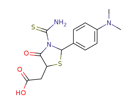 2-(4-dimethylaminophenyl)-3-thiocarbamoylthiazolidin-4-one-5-ylacetic acid