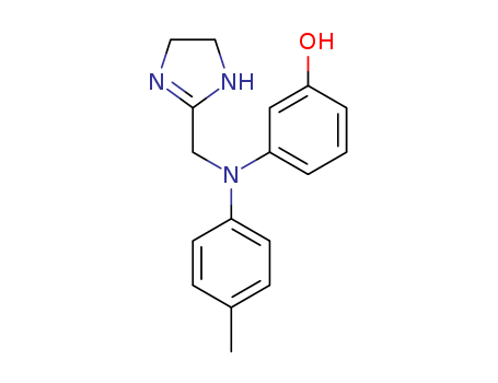 50-60-2,Phentolamine,Phenol,m-[N-(2-imidazolin-2-ylmethyl)-p-toluidino]- (8CI);2-(N'-p-Tolyl-N'-m-hydroxyphenylaminomethyl)-2-imidazoline;2-(m-Hydroxy-N-p-tolylanilinomethyl)-2-imidazoline;2-[[N-(m-Hydroxyphenyl)-p-toluidino]methyl]-2-imidazoline;C 7337;C 7337 Ciba;Dibasin;Fentolamine;Phentolamine;Regitin;Regitine;