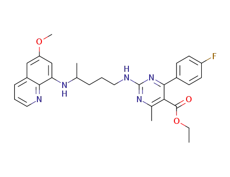 ethyl 4-(4-fluorophenyl)-2-(4-(6-methoxyquinolin-8-ylamino)pentylamino)-6-methylpyrimidin-5-carboxylate