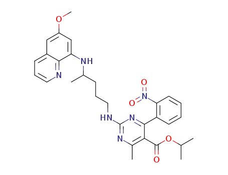 isopropyl 2-(4-(6-methoxyquinolin-8-ylamino)pentylamino)-6-methyl-4-(2-nitrophenyl)pyrimidin-5-carboxylate