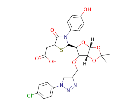 2-(2-((3aR,5S,6S,6aR)-6-((1-(4-chlorophenyl)-1H-1,2,3-triazol-4-yl)methoxy)-2,2-dimethyltetrahydrofuro[2,3-d][1,3]dioxol-5-yl)-3-(4-hydroxyphenyl)-4-oxothiazolidin-5-yl)acetic acid