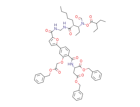 (S)-dibenzyl 2-(2-(2-(benzyloxy)-2-oxoethoxy)-4-(5-((((R)-2-((R)-1-(N-((2-ethylbutanoyl)oxy)formamido)propyl)heptanamido)methyl)carbamoyl)furan-2-yl)benzamido)succinate