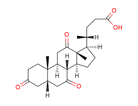 81-23-2,Dehydrocholic acid,5b-Cholan-24-oic acid,3,7,12-trioxo- (8CI);3,7,12-Tri-keto-5b-Cholan-24-oic acid;3,7,12-Triketo-5b-cholanic acid;3,7,12-Triketocholanic acid;3,7,12-Trioxo-5b-cholan-24-oic acid;3,7,12-Trioxo-5b-cholanic acid;3,7,12-Trioxocholanic acid;Acolen;Bilidren;Bilostat;Cholagon;Cholan DH;Cholepatin;Cholic acid, dehydro-;Cholimed;Chologon;DHC;Decholin;Dehychol;Dehycon;