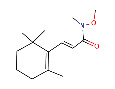 Molecular Structure of 141208-06-2 (2-Propenamide,
N-methoxy-N-methyl-3-(2,6,6-trimethyl-1-cyclohexen-1-yl)-, (E)-)