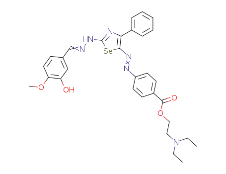 4-(2-{N'-[1-(3-Hydroxy-4-methoxy-phenyl)-meth-(Z)-ylidene]-hydrazino}-4-phenyl-selenazol-5-ylazo)-benzoic acid 2-diethylamino-ethyl ester