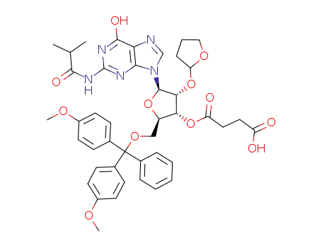Succinic acid mono-[(2R,3R,4R,5R)-2-[bis-(4-methoxy-phenyl)-phenyl-methoxymethyl]-5-(6-hydroxy-2-isobutyrylamino-purin-9-yl)-4-(tetrahydro-furan-2-yloxy)-tetrahydro-furan-3-yl] ester