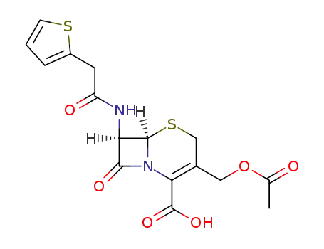 Molecular Structure of 153-61-7 ((6R,7R)-3-(Acetoxymethyl)-8-oxo-7-(2-(thiophen-2-yl)acetamido)-5-thia-1-aza-bicyclo[4.2.0]oct-2-ene-2-carboxylic acid)
