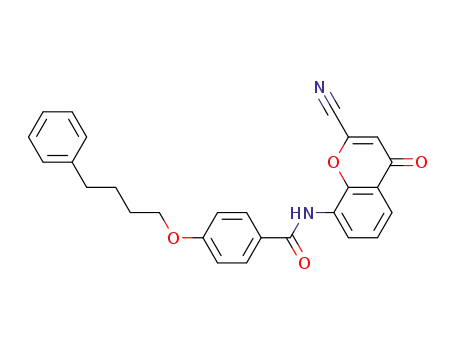 Molecular Structure of 136450-11-8 (N-(2-Cyano-4-oxo-4H-1-benzopyran-8-yl)-4-(4-phenylbutoxy)benzamide)