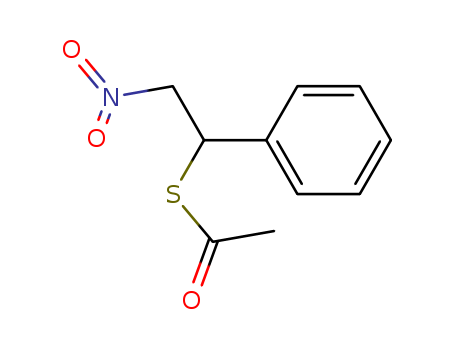 29651-81-8,Ethanethioic acid,S-(2-nitro-1-phenylethyl) ester,Aceticacid, thio-, S-[a-(nitromethyl)benzyl]ester (8CI); Ethanethioic acid, S-(2-nitro-1-phenylethyl) ester (9CI); a-Toluenethiol, a-(nitromethyl)-, acetate (ester)(8CI); 1-Acetylthio-1-phenyl-2-nitroethane; NSC 134228