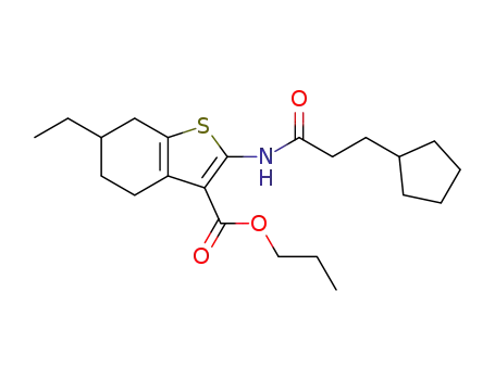 2-(3-cyclopentylpropanamido)-6-ethyl-4,5,6,7-tetrahydro-benzo-[b]thiophene-3-carboxylic acid propyl ester