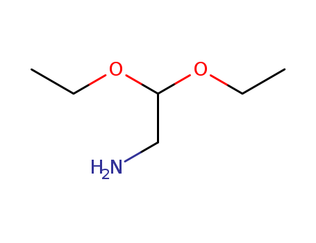 645-36-3,2,2-Diethoxyethylamine,Acetaldehyde,amino-, diethyl acetal (6CI,7CI,8CI);1,1-Diethoxy-2-aminoethane;1-Amino-2,2-diethoxyethane;2,2-Bis(ethyloxy)ethanamine;2-Aminoacetaldehyde diethylacetal;Aminoacetaldehyde diethyl acetal;Glycinaldehyde diethyl acetal;NSC19501;a-Aminoacetaldehyde diethylacetal;b,b-Diethoxyethylamine;