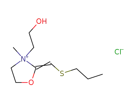 3-(2-Hydroxy-ethyl)-3-methyl-2-[1-propylsulfanyl-meth-(E)-ylidene]-oxazolidin-3-ium; chloride