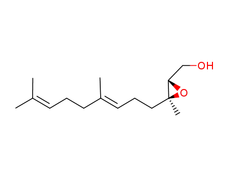 Molecular Structure of 147127-72-8 (Oxiranemethanol, 3-[(3E)-4,8-dimethyl-3,7-nonadienyl]-3-methyl-,
(2S,3S)-)