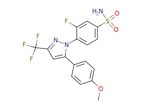 Molecular Structure of 606126-05-0 (Benzenesulfonamide,
3-fluoro-4-[5-(4-methoxyphenyl)-3-(trifluoromethyl)-1H-pyrazol-1-yl]-)