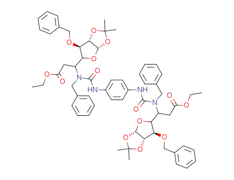 3-[1-benzyl-3-(4-{3-benzyl-3-[1-(6-benzyloxy-2,2-dimethyl-tetrahydro-furo[2,3-d][1,3]dioxol-5-yl)-2-ethoxycarbonyl-ethyl]-ureido}-phenyl)-ureido]-3-(6-benzyloxy-2,2-dimethyl-tetrahydro-furo[2,3-d][1,3]dioxol-5-yl)-propionic acid ethyl ester