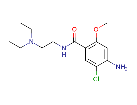 364-62-5,4-Amino-5-chloro-N-(2-(diethylamino)ethyl)-2-methoxybenzamide,o-Anisamide,4-amino-5-chloro-N-[2-(diethylamino)ethyl]- (7CI,8CI);2-Methoxy-4-amino-5-chloro-N,N-dimethylaminoethylbenzamide;2-Methoxy-5-chloroprocainamide;N-[2-(Diethylamino)ethyl]-4-amino-5-chloro-2-methoxybenzamide;Plasil;Primperan;Regla;4-Amino-5-chloro-2-methoxy-N-(b-diethylaminoethyl)benzamide;4-Amino-5-chloro-N-[2-(diethylamino)ethyl]-2-methoxybenzamide;4-Amino-5-chloro-N-[2-(diethylamino)ethyl]-o-anisamide;5-Chloro-2-methoxyprocainamide;Clopromate;DEL 1267;Draclamid;Eucil;Gastrese;Gastro-Timelets;Gastromax;Gastrosil;Gastrotem;MCP-ratiopharm;Macperan;Maxeran;Meclopran;Metamide;Metoclol;Metramid;Moriperan;N-(2-Diethylaminoethyl)-2-methoxy-4-amino-5-chlorobenzamide;N-(Diethylaminoethyl)-2-methoxy-4-amino-5-chlorobenzamide;