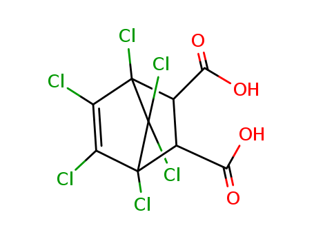 115-28-6,Chlorendic acid,5-Norbornene-2,3-dicarboxylicacid, 1,4,5,6,7,7-hexachloro- (6CI,8CI);1,4,5,6,7,7-Hexachloro-5-norbornene-2,3-dicarboxylicacid;1,4,5,6,7,7-Hexachlorobicyclo[2.2.1]hept-5-ene-2,3-dicarboxylic acid;2H,3H-Hexachlorobicyclo[2.2.1]hept-5-ene-2,3-dicarboxylicacid;HET acid;Hexachloroendomethylenetetrahydrophthalicacid;NSC 22231;NSC 41876;