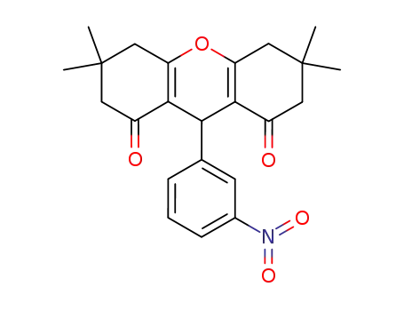 Molecular Structure of 40588-50-9 (3,3,6,6-tetramethyl-9-(3-nitrophenyl)-3,4,5,6,7,9-hexahydro-1H-xanthene-1,8(2H)-dione)