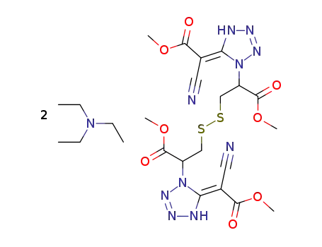 (E)-2,2'-Dithio(<1-(methoxycarbonyl)-2,1-ethanediyl>-di-4,5-dihydro-1H-tetrazol-1-yl-5-yliden)bis(cyanessigsaeure-methylester), Bis(triethylammonium)-Salz