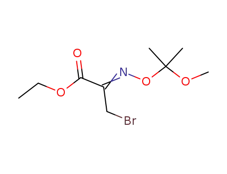 Molecular Structure of 113512-76-8 (Propanoic acid, 3-bromo-2-[(1-methoxy-1-methylethoxy)imino]-, ethyl
ester)