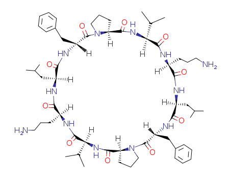 113-73-5,GRAMICIDIN C,1H,5H-Dipyrrolo[1,2-a:1',2'-p][1,4,7,10,13,16,19,22,25,28]decaazacyclotriacontine,cyclic peptide deriv.; Cyclo(L-leucyl-D-phenylalanyl-L-prolyl-L-valyl-L-ornithyl-L-leucyl-D-phenylalanyl-L-prolyl-L-valyl-L-ornithyl);Cyclo(L-valyl-L-ornithyl-L-leucyl-D-phenylalanyl-L-prolyl-L-valyl-L-ornithyl-L-leucyl-D-phenylalanyl-L-prolyl);Gramicidin C; Gramicidin C (Russian); Gramicidin S 1; Gramicidin S-A; Grammidin