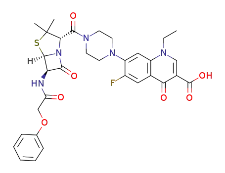 7-{4-[(2S,5R,6R)-3,3-Dimethyl-7-oxo-6-(2-phenoxy-acetylamino)-4-thia-1-aza-bicyclo[3.2.0]heptane-2-carbonyl]-piperazin-1-yl}-1-ethyl-6-fluoro-4-oxo-1,4-dihydro-quinoline-3-carboxylic acid