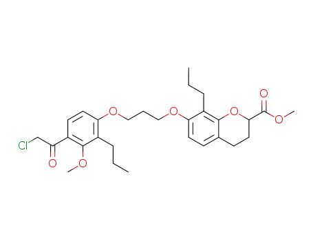 Molecular Structure of 138828-25-8 (2H-1-Benzopyran-2-carboxylic acid,
7-[3-[4-(chloroacetyl)-3-methoxy-2-propylphenoxy]propoxy]-3,4-dihydro-
8-propyl-, methyl ester)