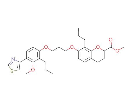 Molecular Structure of 138828-30-5 (2H-1-Benzopyran-2-carboxylic acid,
3,4-dihydro-7-[3-[3-methoxy-2-propyl-4-(4-thiazolyl)phenoxy]propoxy]-8-
propyl-, methyl ester)