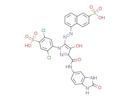 5-(6'-sulphonaphthyl)azo-1-(2',5'-dichloro-4'-sulphophenyl)-4-hydroxy-3-[N-(2'-oxobenzimidazol-5'-yl)carboxamide]pyrazole