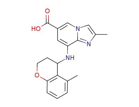 Molecular Structure of 928774-42-9 (Imidazo[1,2-a]pyridine-6-carboxylic acid,
8-[(3,4-dihydro-5-methyl-2H-1-benzopyran-4-yl)amino]-2-methyl-)