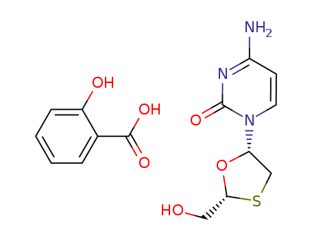 173522-96-8,Lamivudine salicylate,2R-(hydroxymethyl)-5(s)-cytosin-1-yl-1,3-oxathiolanesalicycicacidsalt(lamivudinesalicylate);2(R)-(hydroxymethyl)-5(S)- (4-amino-2-oxo-1(2H)-pyrimidinyl)-1,3-oxathiolane salicylate;