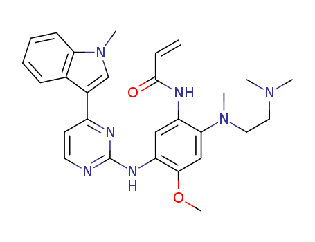 1421373-65-0,AZD-9291,AZD-9291;N(2{[2(diMethylaMino)ethyl](Methyl)aMino}4Methoxy5{[4(1Methyl1Hindol3yl)pyriMidin2yl]aMino}phenyl)prop2enaMide;N-[2-[[2-(Dimethylamino)ethyl]methylamino]-4-methoxy-5-[[4-(1-methyl-1H-indol-3-yl)-2-pyrimidinyl]amino]phenyl]-2-propenamide;AZD9291,AZD-9291;2-Propenamide, N-[2-[[2-(dimethylamino)ethyl]methylamino]-4-methoxy-5-[[4-(1-methyl-1H-indol-3-yl)-2-pyrimidinyl]amino]phenyl]-;AZD9291      N-[2-[[2-(Dimethylamino)ethyl]methylamino]-4-methoxy-5-[[4-(1-methyl-1H-indol-3-yl)-2-pyrimidinyl]amino]phenyl]-2-propenamide;N-[2-[[2-(Dimethylamino)ethyl]methylamino]-4-methoxy-5-[[4-(1-methyl-1H-indol-3-yl)-2-pyrimidinyl]amino]phenyl]-2-propenamide AZD9291;N-(2-((2-(dimethylamino)ethyl)(methyl)amino)-4-methoxy-5-((4-(1-methyl-1H-indol-3-yl)pyrimidin-2-yl)amino)phenyl)acrylamide