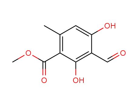 Molecular Structure of 34874-90-3 (2,4-Dihydroxy-3-formyl-6-methylbenzoic acid methyl ester)