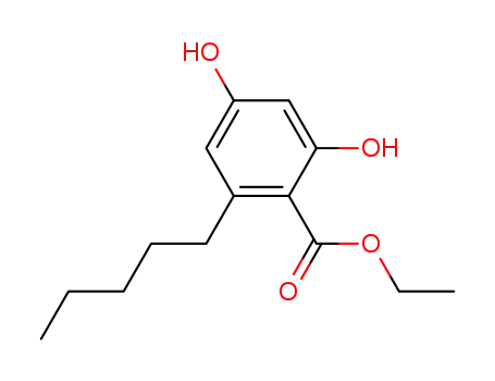 Molecular Structure of 38862-65-6 (Benzoic acid, 2,4-dihydroxy-6-pentyl-, ethyl ester)