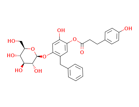 Molecular Structure of 106009-02-3 (b-D-Glucopyranoside,5-hydroxy-4-[3-(4-hydroxyphenyl)-1-oxopropoxy]-2-(phenylmethyl)phenyl (9CI))