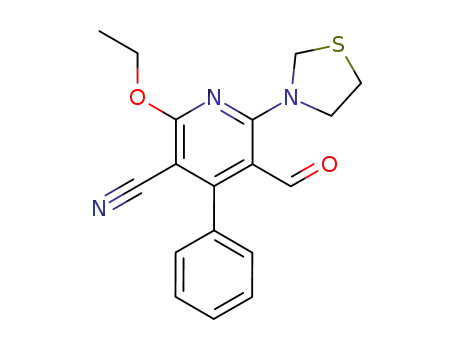 Molecular Structure of 143815-68-3 (3-Pyridinecarbonitrile, 2-ethoxy-5-formyl-4-phenyl-6-(3-thiazolidinyl)-)