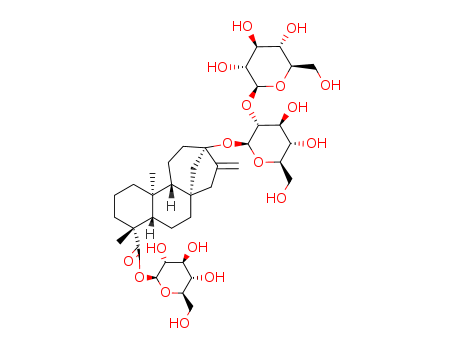 57817-89-7,Stevioside,13-[(2-O-beta-D-Glucopyranosyl-alpha-D-glucopyranosyl)oxy]kaur-16-en-18-oic acid beta-D-glucopyranosyl ester; (4alpha)-beta-D-glucopyranosyl 13-[(2-O-beta-D-glucopyranosyl-beta-D-glucopyranosyl)oxy]kaur-16-en-18-oate;