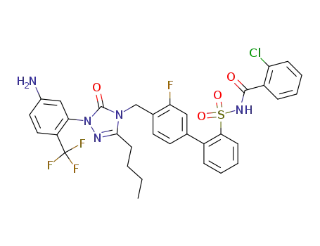 2-[5-amino-2-(trifluoromethyl)phenyl]-5-n-butyl-4-[[2'-[N-(2-chlorobenzoyl)sulfamoyl]-3-fluorobiphenyl-4-yl]methyl]-2,4-dihydro-3H-1,2,4-triazol-3-one