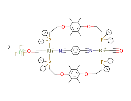 [(μ(2)-(1,4-(Ph2PCH2CH2O)2-2,3,5,6-(C6(CH3)4)))2(CO)2(μ(2)-1,4-(-NC)2C6H4)2Rh2][BF4]2