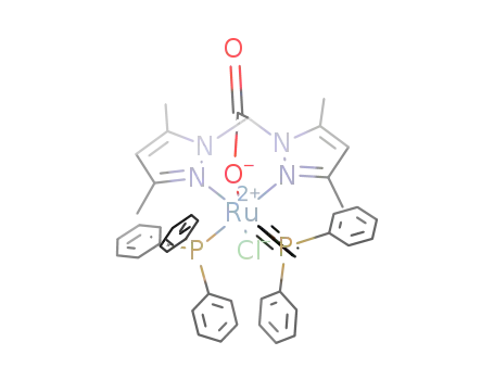 Molecular Structure of 425370-68-9 (BIS(TRIPHENYLPHOSPHINO)[BIS(3,5-DIMETHYLPYRAZOL-1-YL)ACETATO]CHLORORUTHENIUM(II))