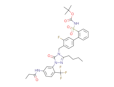 4-[[2'-[N-(t-Butoxycarbonyl)sulfamoyl]-3-fluorobiphenyl-4-yl]methyl]-5-n-butyl-2,4-dihydro-2-[5-(propionylamino)-2-(trifluoromethyl)phenyl]-3H-1,2,4-triazol-3-one
