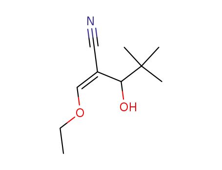 Molecular Structure of 403719-50-6 (Pentanenitrile, 2-(ethoxymethylene)-3-hydroxy-4,4-dimethyl-, (2Z)-)