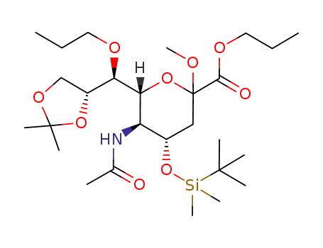 5-acetylamino-3,5-dideoxy-8,9-O-isopropylidene-2-O-methyl-7-O-n-propyl-4-O-tert-butyldimethylsilyl-D-glycero-D-galacto-2-nonulopyranosonic acid n-propyl ester