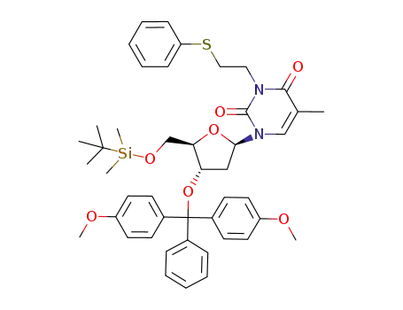 1-[4-[bis-(4-methoxy-phenyl)-phenyl-methoxy]-5-(tert-butyl-dimethyl-silanyloxymethyl)-tetrahydro-furan-2-yl]-5-methyl-3-(2-phenylsulfanyl-ethyl)-1H-pyrimidine-2,4-dione