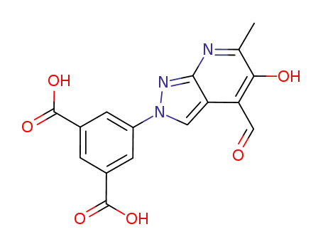 Molecular Structure of 918441-01-7 (1,3-Benzenedicarboxylic acid,
5-(4-formyl-5-hydroxy-6-methyl-2H-pyrazolo[3,4-b]pyridin-2-yl)-)